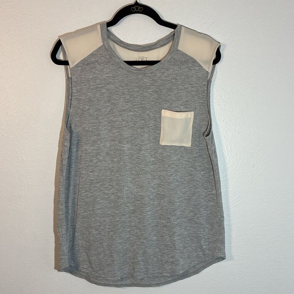 Loft Gray with Pink Large Sleeveless Top High to Low